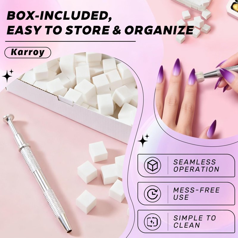Karroy 100Pcs Soft Sponges for Ombre Painting Gel with Grabber, Professional Accessories for Ombre Gradient Painting Nail Gel Kit, Manicure DIY Tools (100PCS Sponges & Grabber)