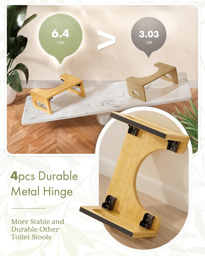 AmazerBath 7 Inches Bamboo Toilet Stool Squat for Adult, Foldable Squatting Potty Stools for Bathroom, 0.79" Thickness Poop Stool with Non-Slip Strip, Space-Saving, No Assembly Required, Natural Color