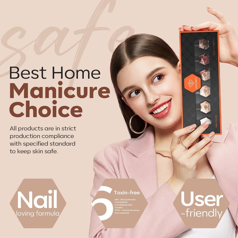modelones Brown Nail Polish Set 6 Colors, Nude Burgundy Glitter Fall Winter Quick Dry Mini Nail Lacquer Kit Dark Red Nail Art DIY Home Salon Nail Art Manicure Gifts for Women Girls