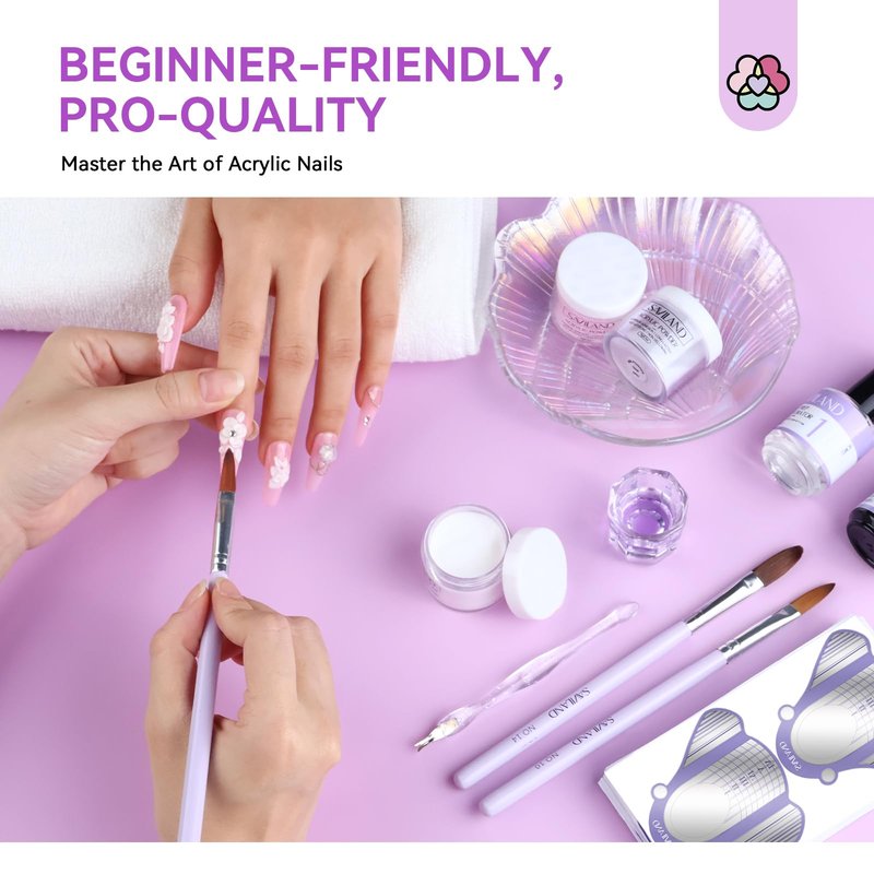 SAVILAND Acrylic Nail Kit for Beginners: White Pink Clear Acrylic Powder and Liquid Set with Nail Dehydrator Primer Brushes Forms Tips Tools Nails Kit Acrylic Set with Everything Home DIY