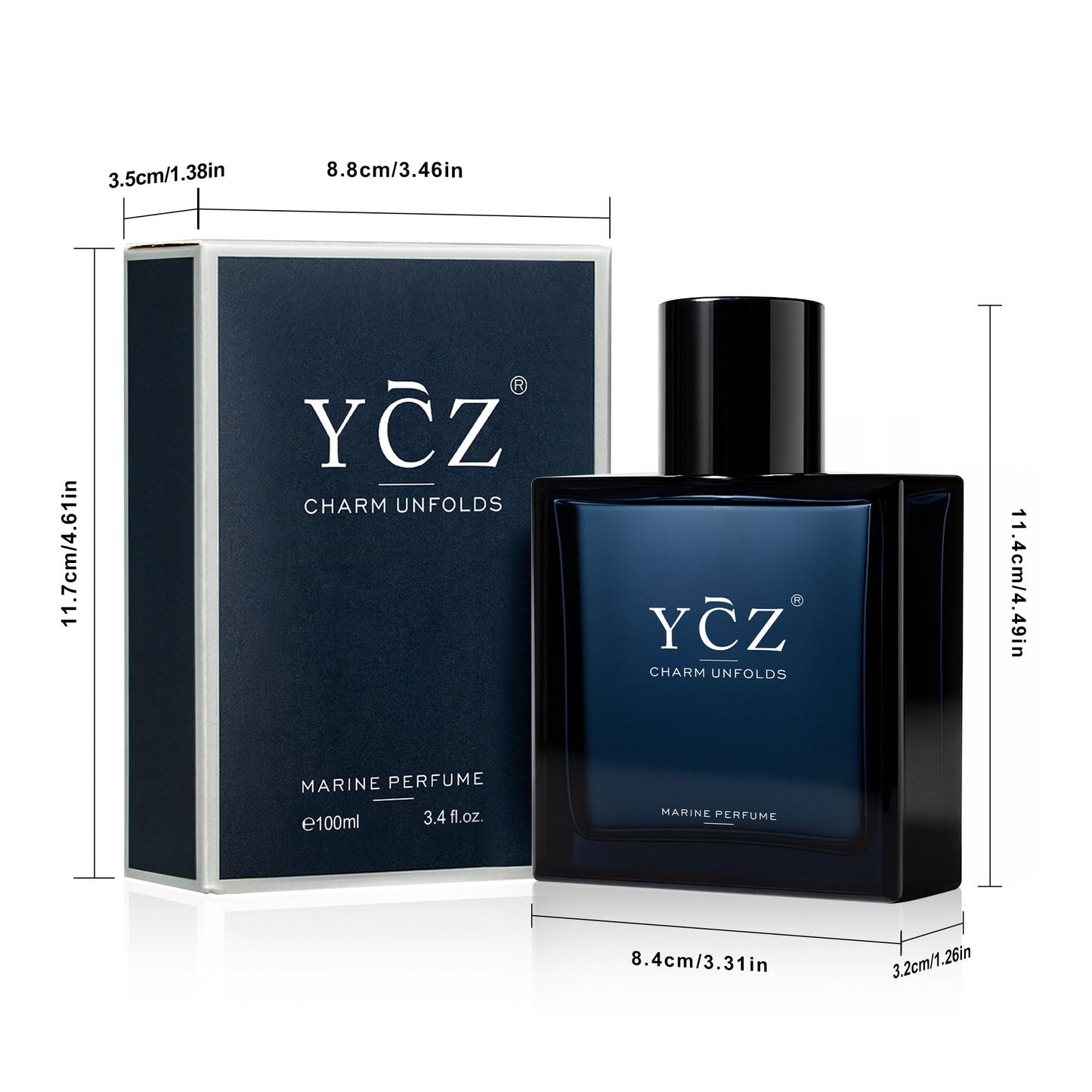 Ycz Charm Unfolds Marine Perfume for Men, 3.4 oz. Long Lasting Eau De Parfum Cologne For Men, Oriental Woody Fragrance - Ideal Special Occasions, Making it the Ideal gentlemen’s Gift