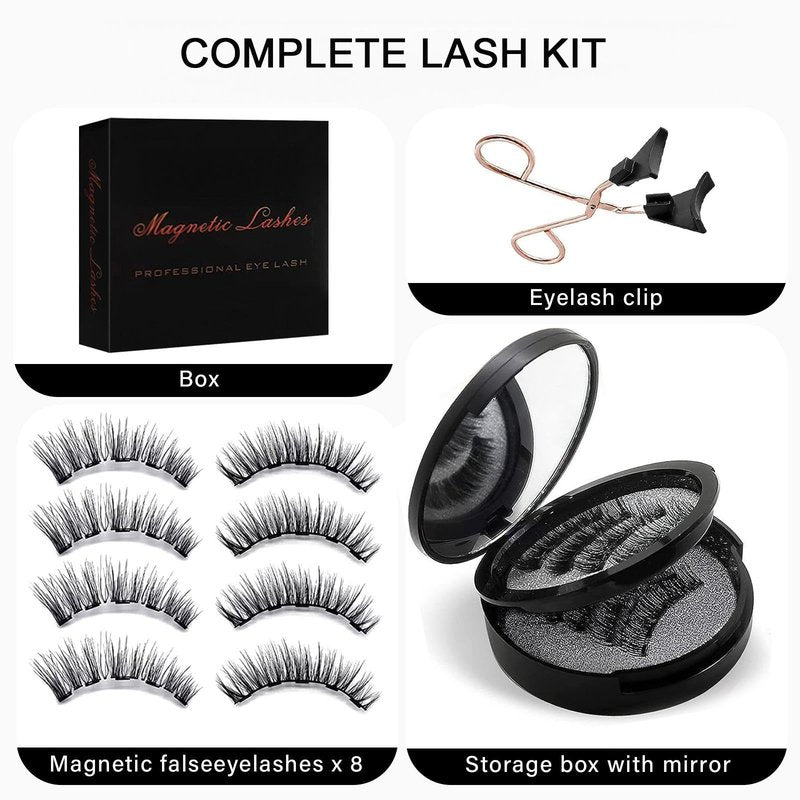 Magnetic Eyelashes with Applicator, 4-Pairs Natural Look Reusable False Lashes for Effortless Wearing, No Glue Needed & Comfortable All-Day Wear