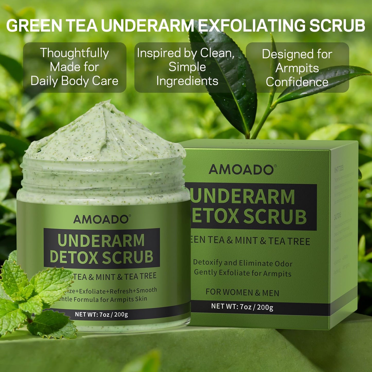 Armpit Detox Scrub with Green Tea, Gentle Underarm Detoxifying Scrub for Odor Control, Underarm Detox Exfoliating Body Scrub for Women & Men, Deodorant Scrub Freshen Skin