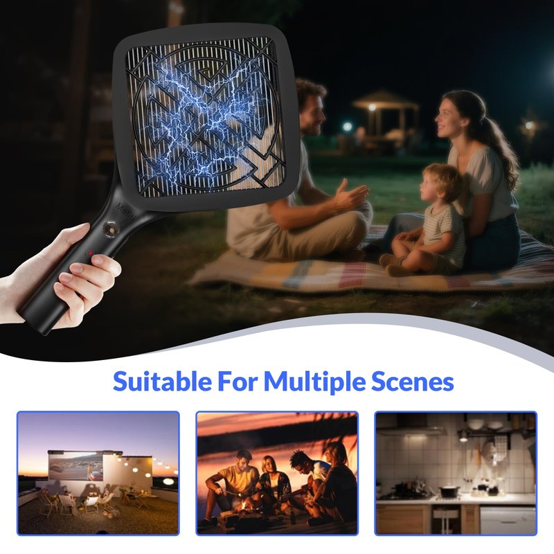 Mafiti Bug Zapper 3000V Mini Electric Fly Swatter with LED Light,Bug Zapper Indoor with Safety Grid for Home,Kitchen&Outdoor Camping-AA Battery Powered (not incl.)