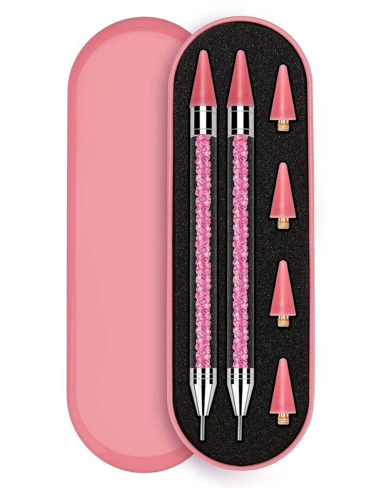 Rolybag Rhinestone Picker Tool, 2PCS Rhinestone Applicator Tool Dotting Wax Pen Dual-Ended with 4PCS Replaceable Wax Tips for DIY Nail Art Tool (Pink)