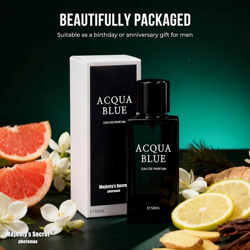 Acqua Blue Eau de Parfum for Men - Fresh Woody Fougere Cologne with Lemon, Mint & Pink Pepper Notes | 50ml Long-Lasting Fragrance