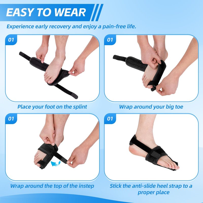 Chonario Broken Big Toe Brace Splint, Turf Toe Brace Support for fracture, Broken, Sprains, Arthritis, Men & Women, with 2 Removable Metal Plates - Black Right