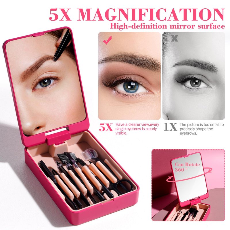 JPNK Eyebrow Trimmer Kit, 8 in 1 Scissors Professional Eyebrow Grooming Set for Women and Men with 5X Magnifying Mirror