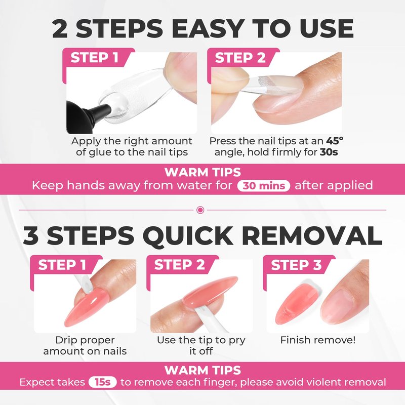 UNA GELLA 15g Semi Solid Nail Glue and 10ml Nail Glue Remover Kit for Press On Nails, No U V Light Needed Quick Dry Adhesive, Rotary Flow Control Debonder with Built-in Pry Bar Tip, 28+ Days Hold