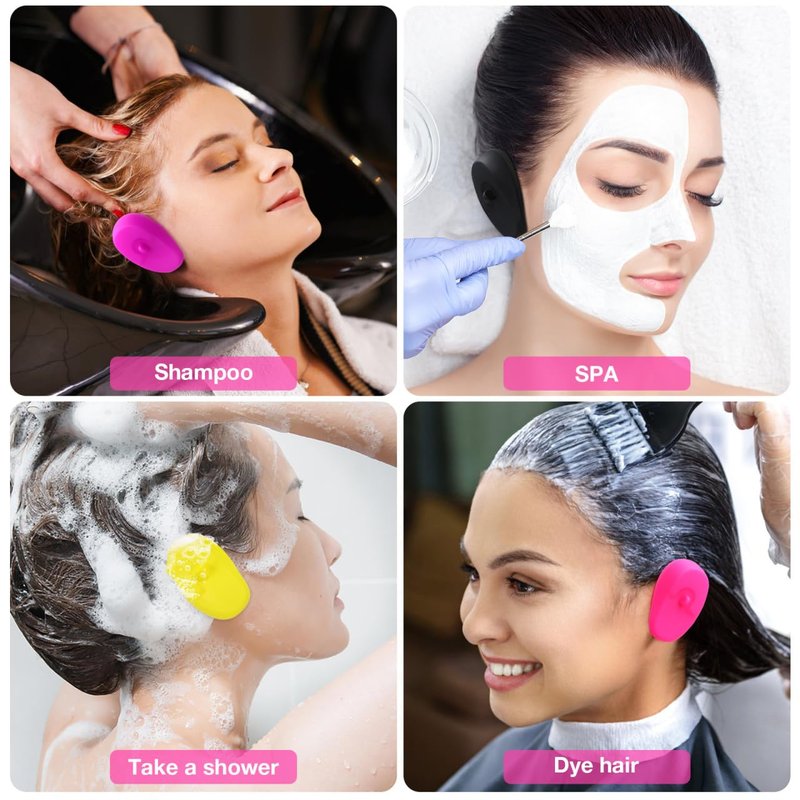 TOVINANNA Silicone Ear Protectors, 4pairs Anti-Slip Ear Covers Waterproof Ear Protective Cover for DIY Hair Dye, Washing Hair, Shower