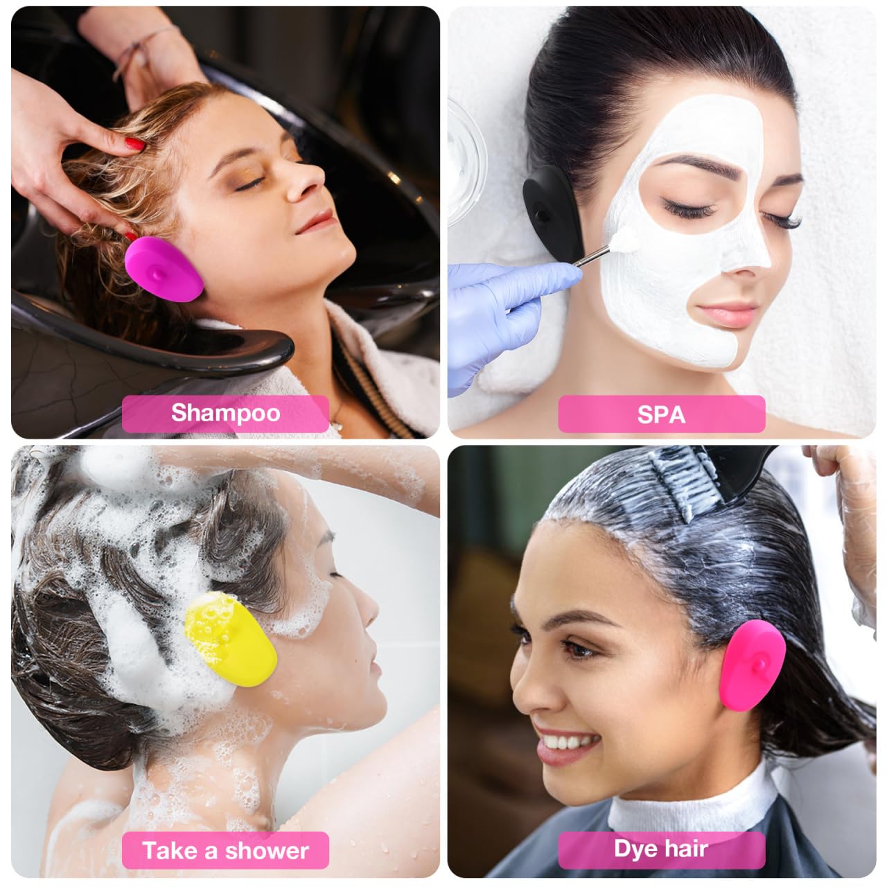 TOVINANNA Silicone Ear Protectors, 4pairs Anti-Slip Ear Covers Waterproof Ear Protective Cover for DIY Hair Dye, Washing Hair, Shower