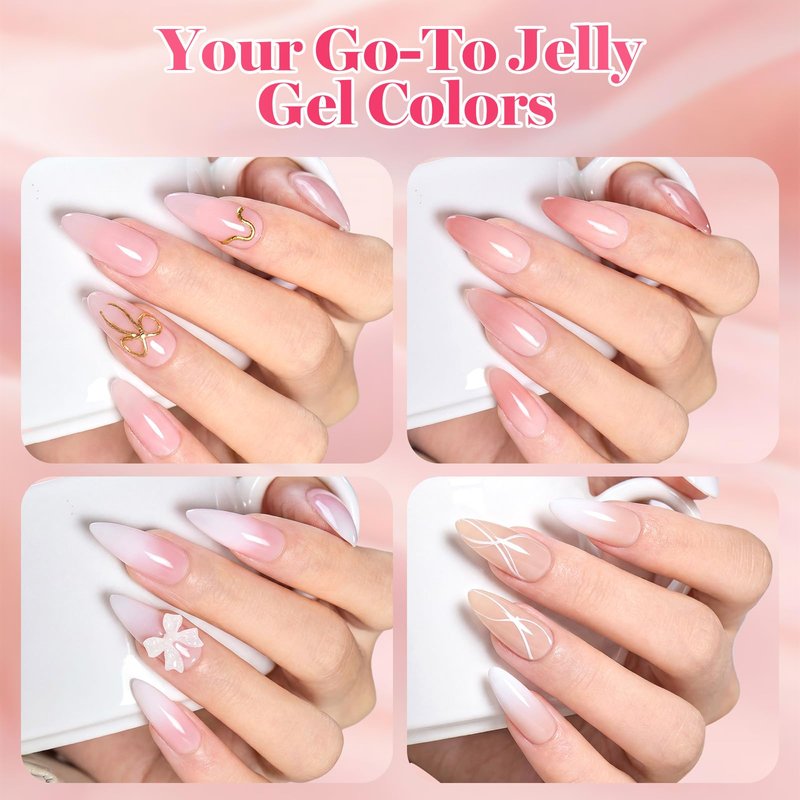 Beetles Sheer Blush Nude Gel Nail Polish Set - 6 Colors 15ML Full Size Nude Pink Brown Neutral Jelly Gel Polish Kit Sheer Translucent Effect Soak Off UV Nail Art Design Manicure Gift for Women