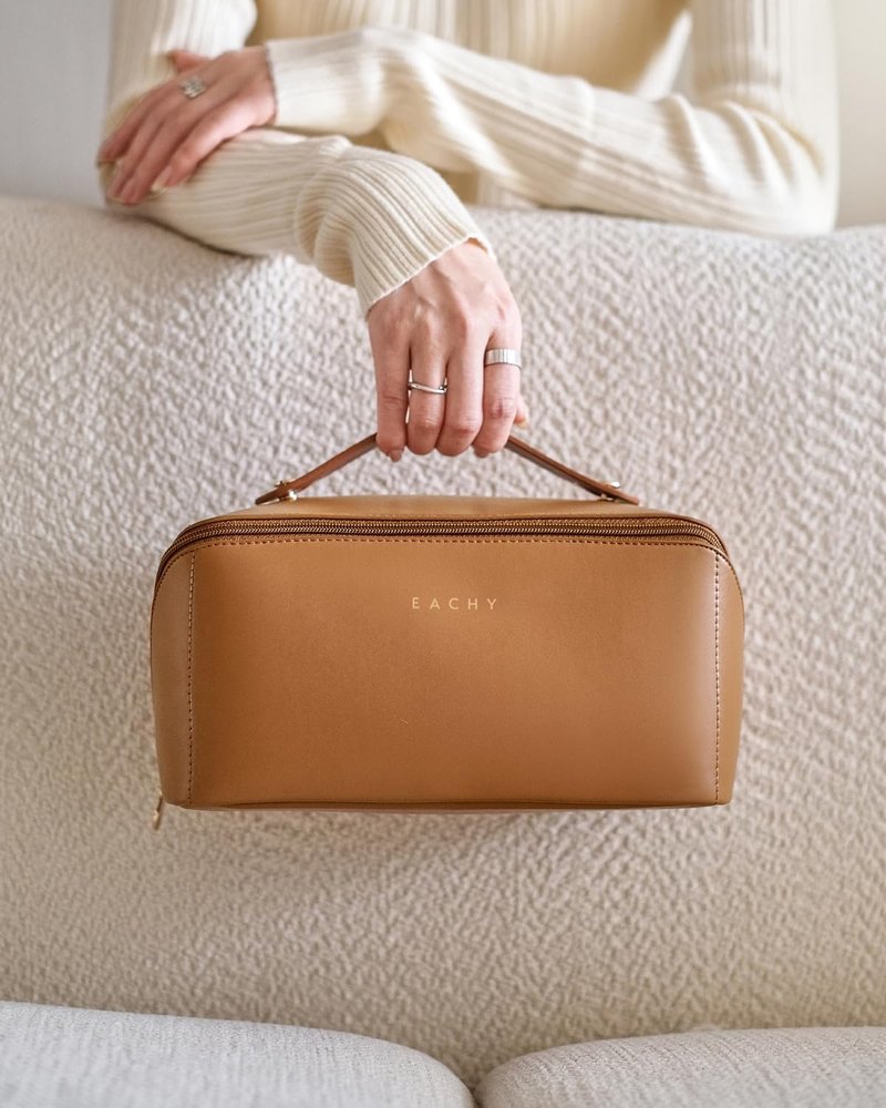 Travel Makeup Bag - Large Capacity Waterproof PU Leather Cosmetic Organizer | Flat Open Design for Skincare & Brushes