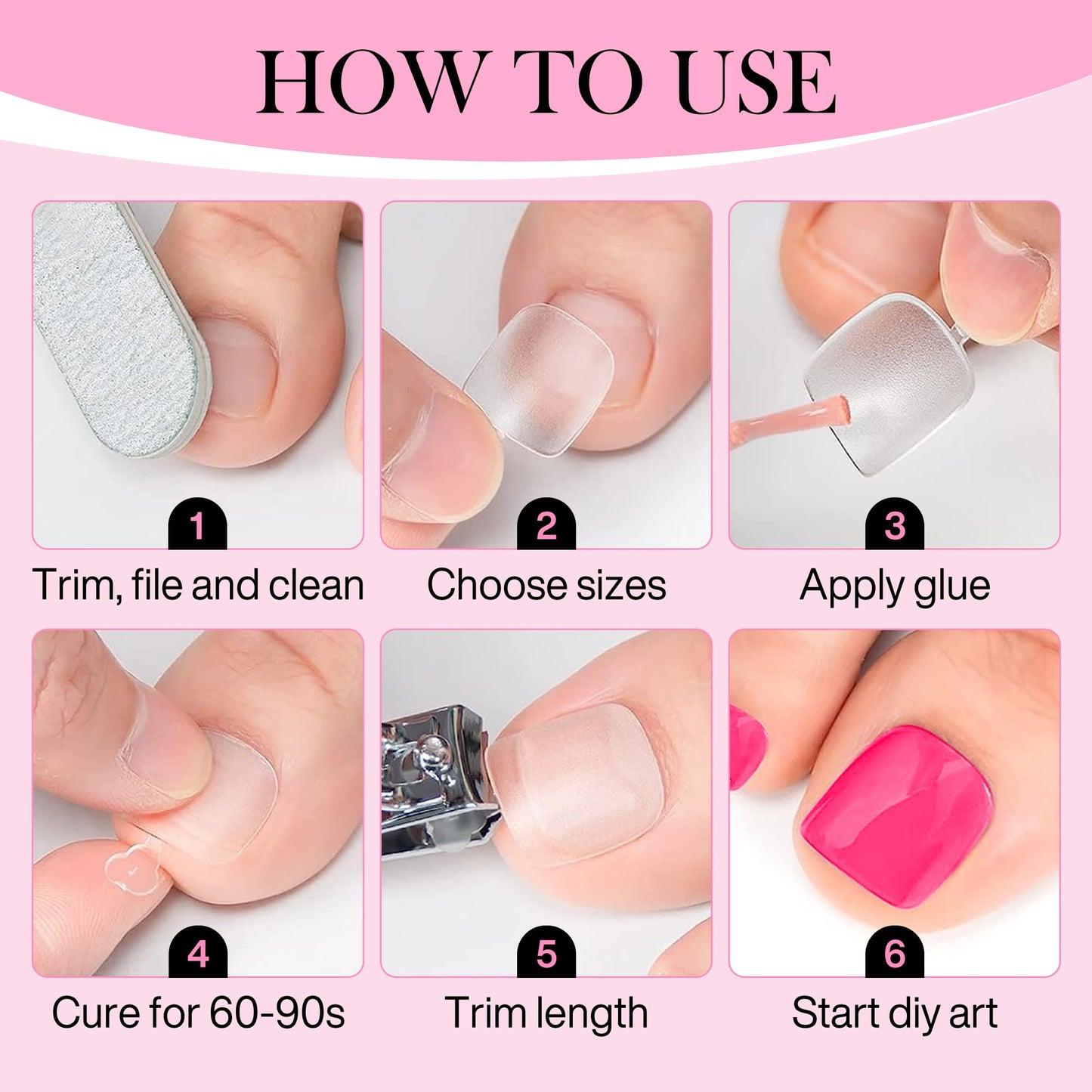 Square Toe Nail Press Ons French Style Toe Tips 240pcs Clear False Fake Toenails for Faster Toe Nail Extension Kit Home DIY Art Salon 15 Sizes Acrylic Nails, Luckyfairy