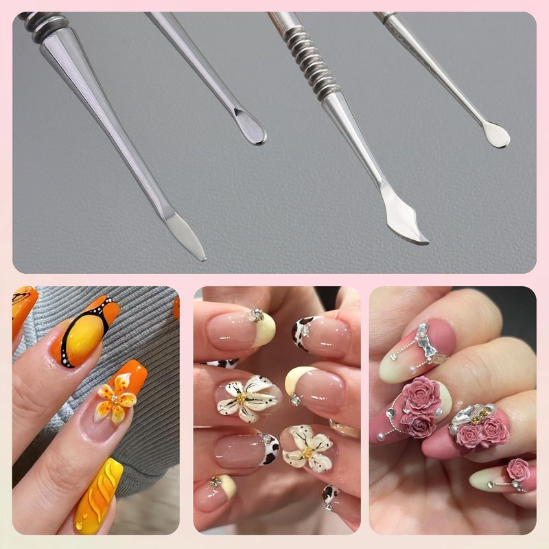 Fcozpjk Nail Art Sculpture Pen, 3PCS Double-head Stainless Steel 3D Gel Art Sculpting Pens Dotting Tools Acrylic Powder Flower Design Carving Modeling for Builder Gel Chrome Powder Applicator Manicure