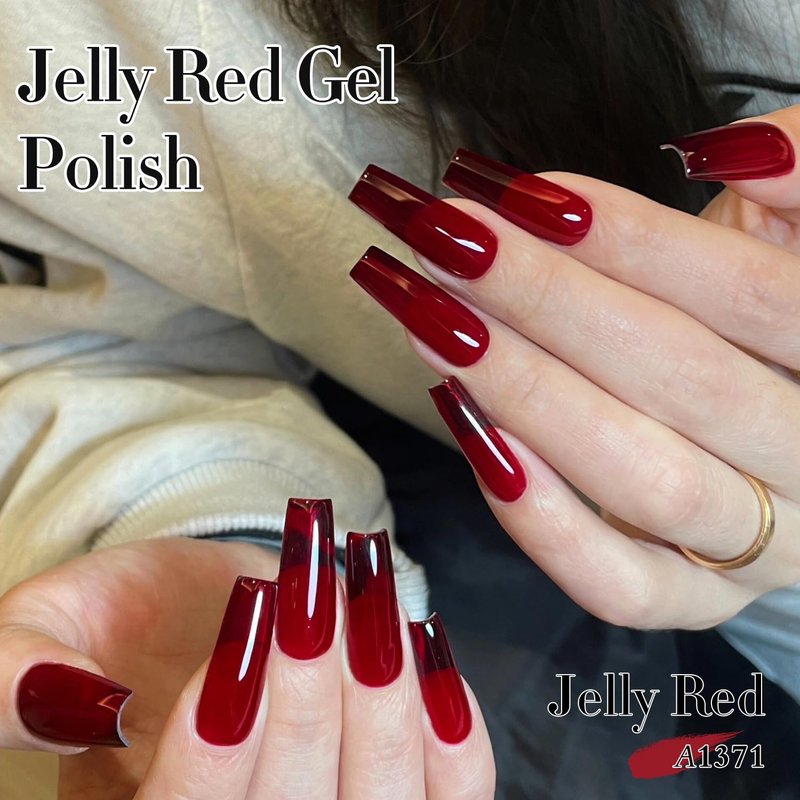 Double Rhythm 15 ML Dark Burgundy Gel Polish Pure Sheer Same Color Same Bottle Gel Polish Art Manicure Salon DIY at Home for Women (Jelly Red-A1371)