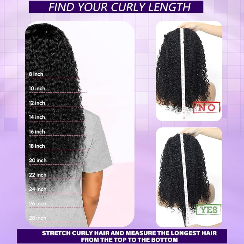 Glimeer Half Wig Human Hair Deep Wave 3 In 1 Drawstring Seamless Filp Over Curly Half Wig 200% Density Wear and Go Glueless Half Wigs for Black Women Natural Color 26 Inch