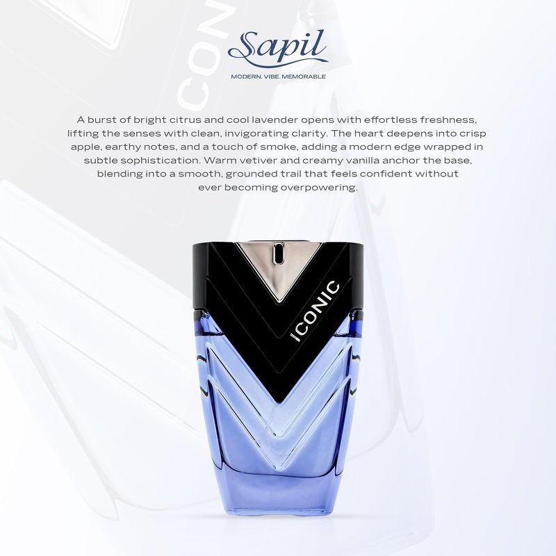 Sapil Iconic Eau de Parfum for Men –Long-Lasting Dubai Perfume–Woody Aromatic Scent with Lavender, Lemon, Patchouli & Vetiver–3.4 Oz (100ml)–Premium Arabic Perfume for Men, Gift for Any Occasion