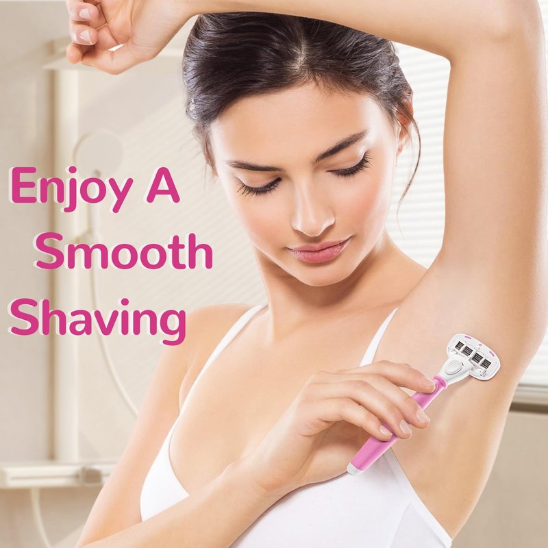 Razors for Women Include 2 Non-Slip Handles and 14 Blade Refills with a Shower Holder, 5 Premium Blades Women's Razors for Shaving with 360° Lubrication Reduces Irritation, Pink