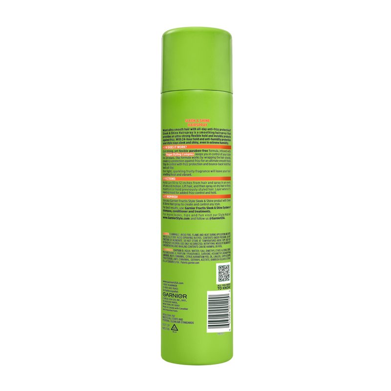 Garnier Fructis Style Sleek and Shine Anti-Humidity Hairspray, Ultra Strong Hold, Frizz Protection 8.25 Oz, 1 Count (Packaging May Vary)