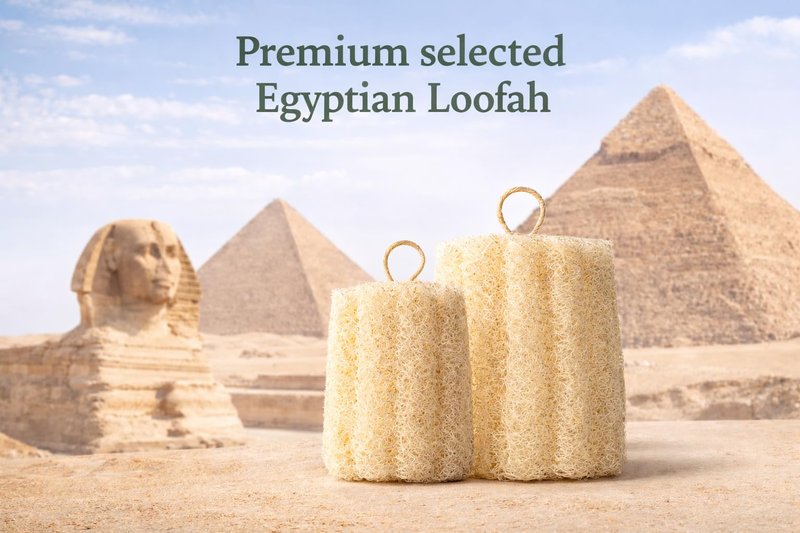 AuraLine Large Natural Egyptian Loofah Sponge, Exfoliating Bath and Shower Scrubber with Hanging Rope. Plant Based (3 Count in 1 Eco-Friendly Bag)
