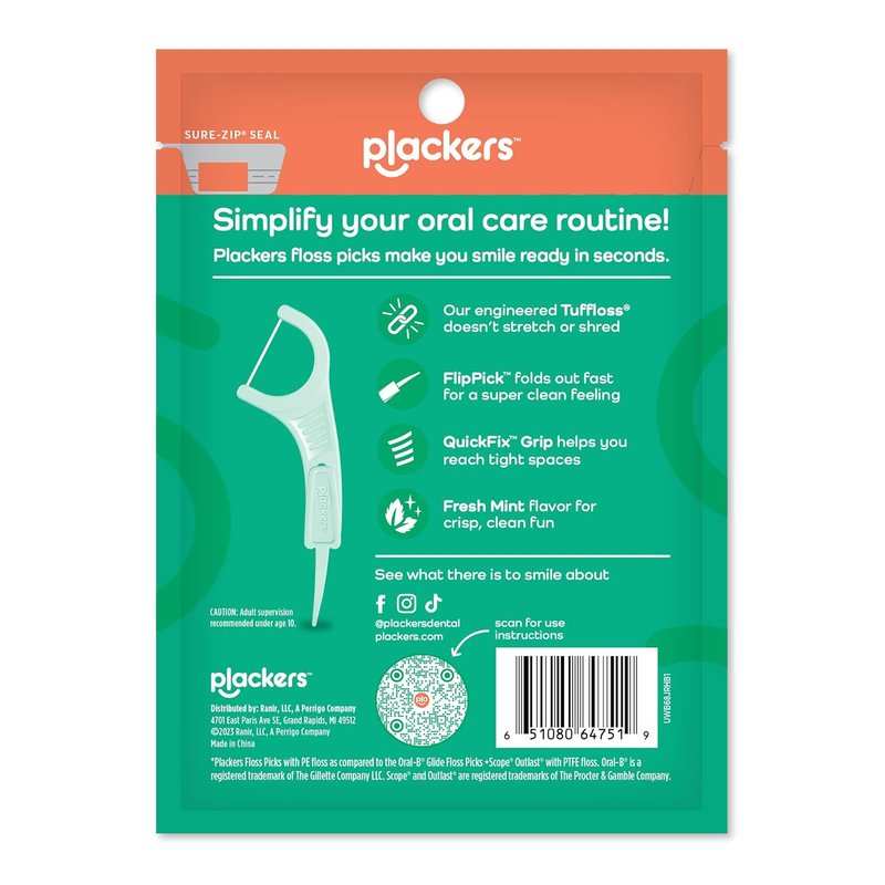 Plackers Micro Line Dental Floss Picks - Tuffloss Mint Flavor | 36 Count Pack of 2