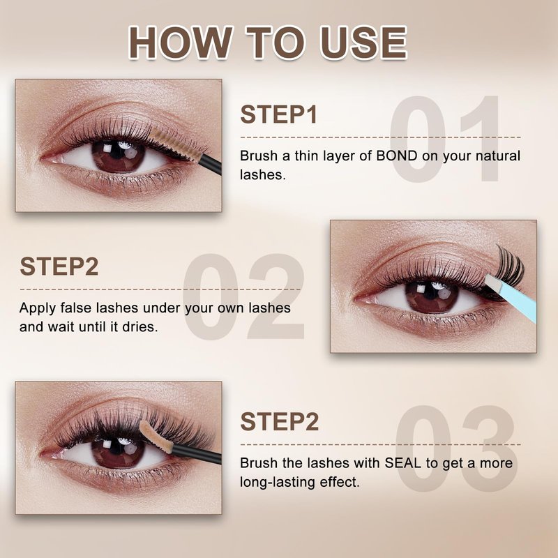 GEMERRY Lash Cluster Glue, Brown Lash Bond and Seal Waterproof Eyelash Glues for Clusters Eyelash Adhesive Long-Lasting 72H(5ml+5ml, Brown)
