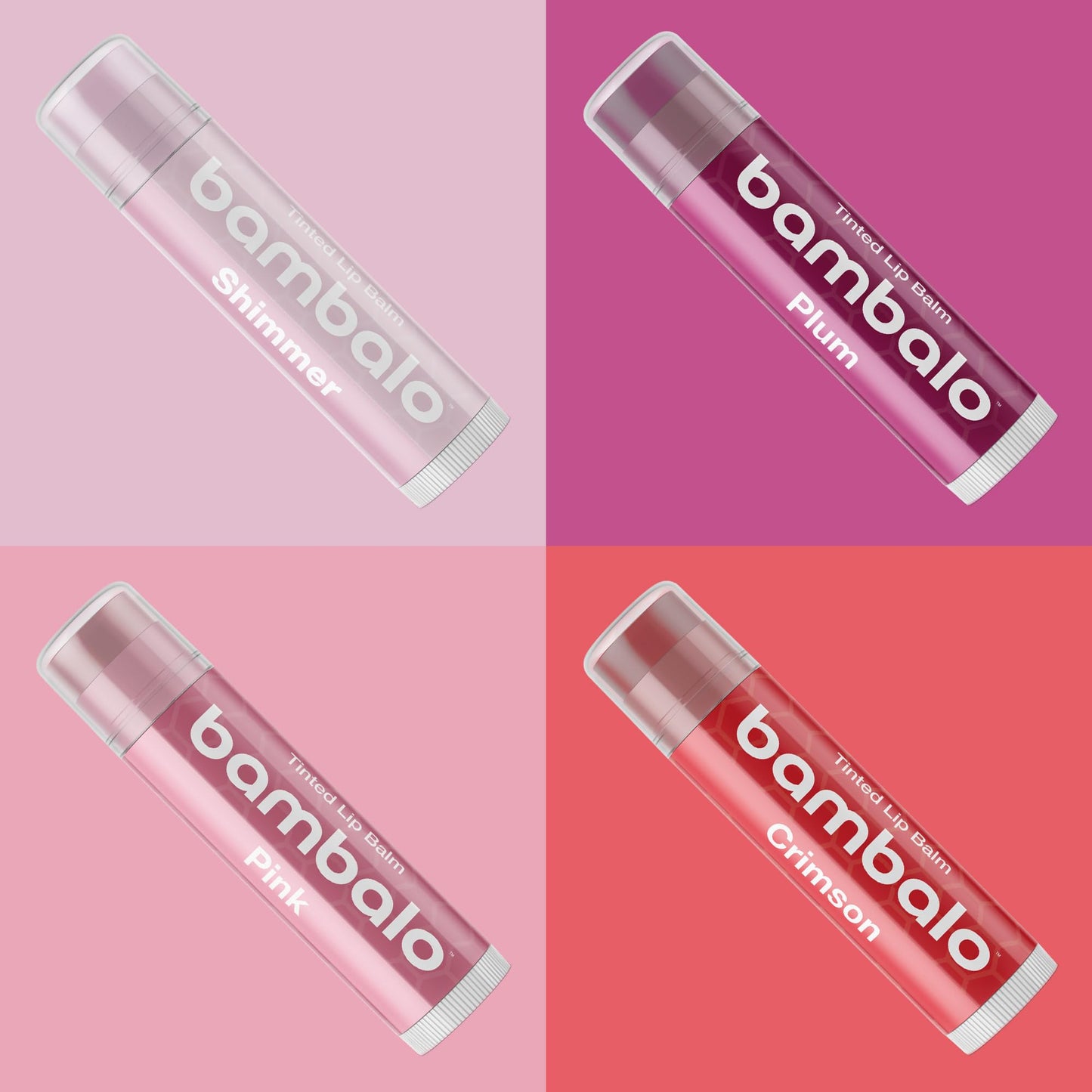 Tinted Lip Balm Variety - Bambalo 4-Pack Moisturizing Hydration Care - Assorted Shades - Natural Organic Formula - Lightweight Smooth Tint - Made in USA