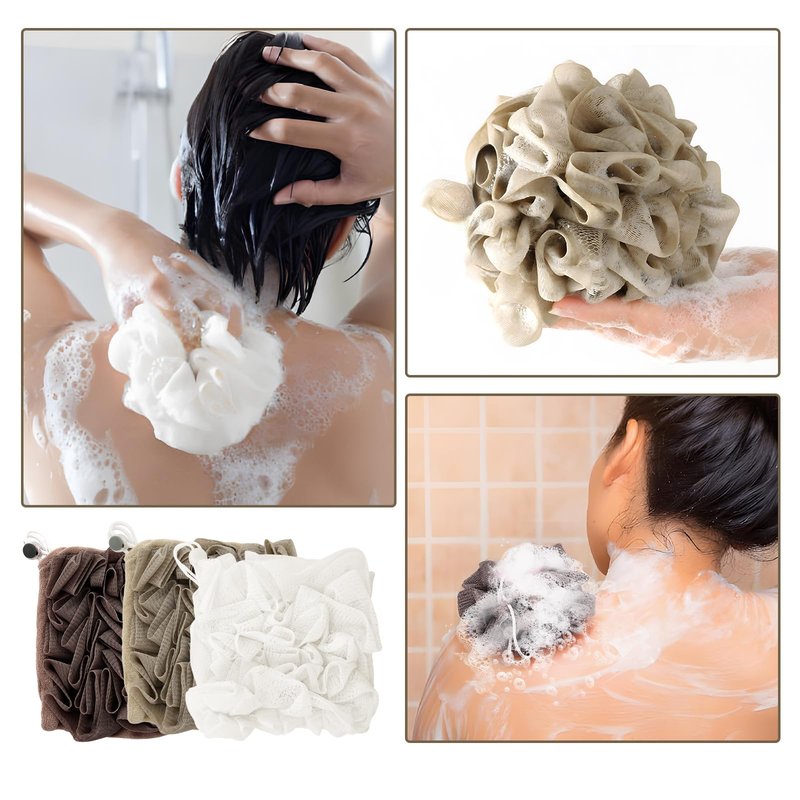 3 PCS Soap Bar Loofah that Holds Bar Soap-Exfoliation Mesh Shower Ball,2 in 1 Bath Loofah Sponge with Drawstring (Coffee, Khaki, White)