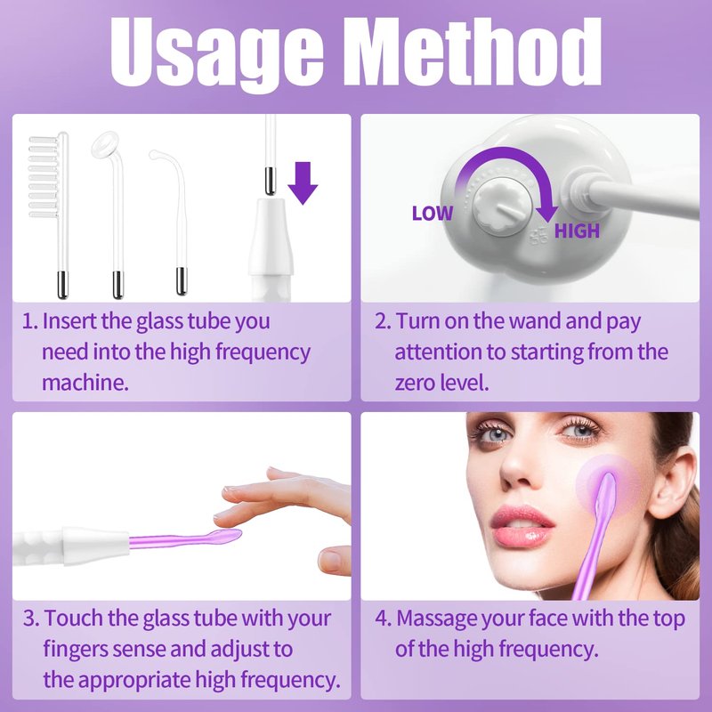 High Frequency Facial Wand-UUPAS Portable Handheld High Frequency Facial Machine Skin Facial Wand with 4 Violet Tubes