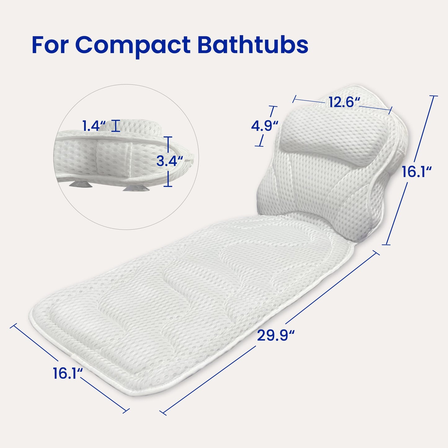 Tevanas Bath Pillows for Tub Full Body, Large Mesh tub Pillow for Bathtub for Head, Neck and Back Support with Laundry Bag and Hanger for Quick Drying White