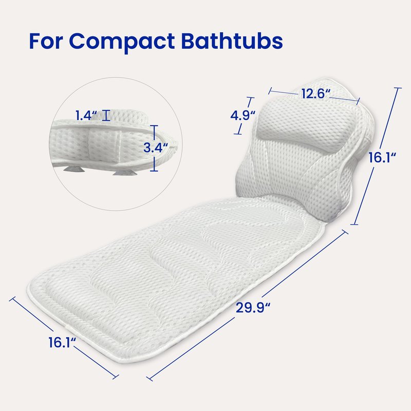 Tevanas Bath Pillows for Tub Full Body, Large Mesh tub Pillow for Bathtub for Head, Neck and Back Support with Laundry Bag and Hanger for Quick Drying White