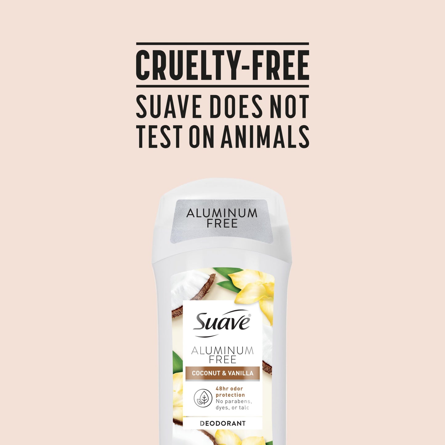 Suave Aluminum-Free Coconut & Vanilla Deodorant Stick for Women, 48HR Odor Protection, No Parabens, Dyes or Talc, 2.6 oz, (Pack of 12)