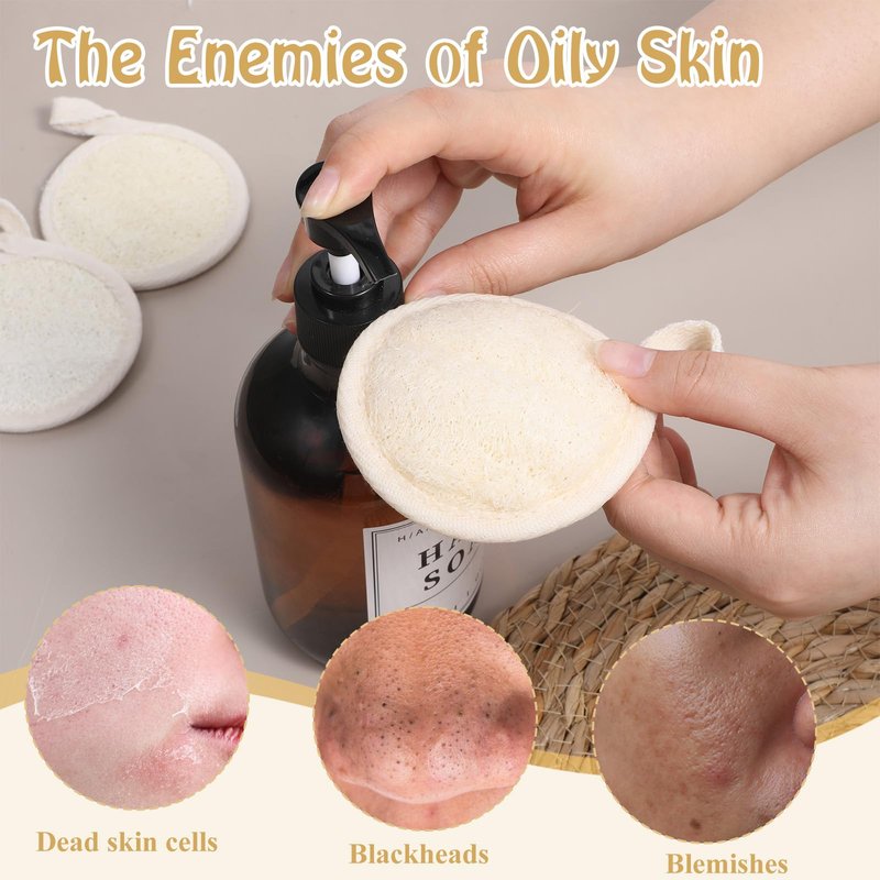 8Pcs Natural Loofah Exfoliating Face Pads 3.15Inches Face Exfoliator Scrubber Facial Cleansing Sponge for Women Men Bath Spa and Shower