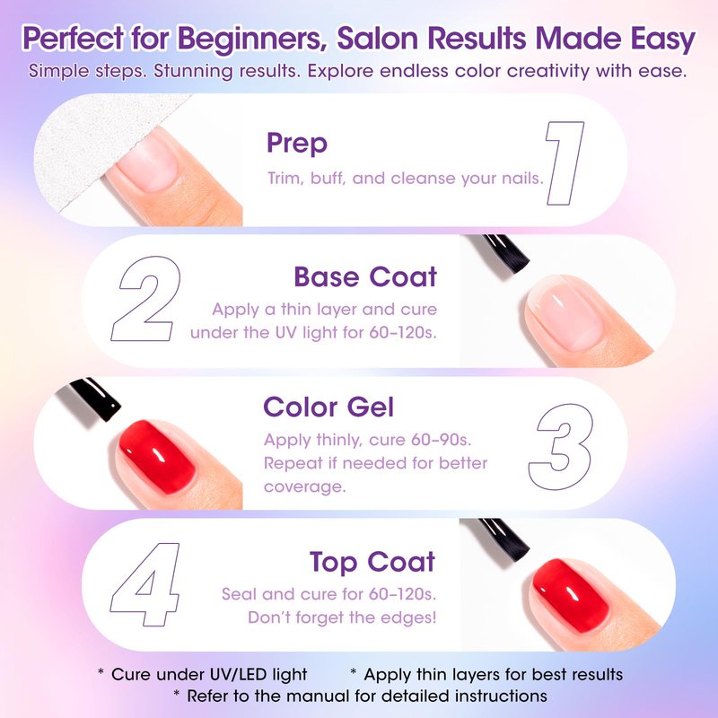GELLEN Gel Polish Set, 6 Colors Purple Blue Gel Nail Polish Set, Lavender DarkBlue Periwinkle Nail Gel Colors Soak Off UV LED Lamp Cured for Nail Art Manicure DIY at Home, Violet to Blue