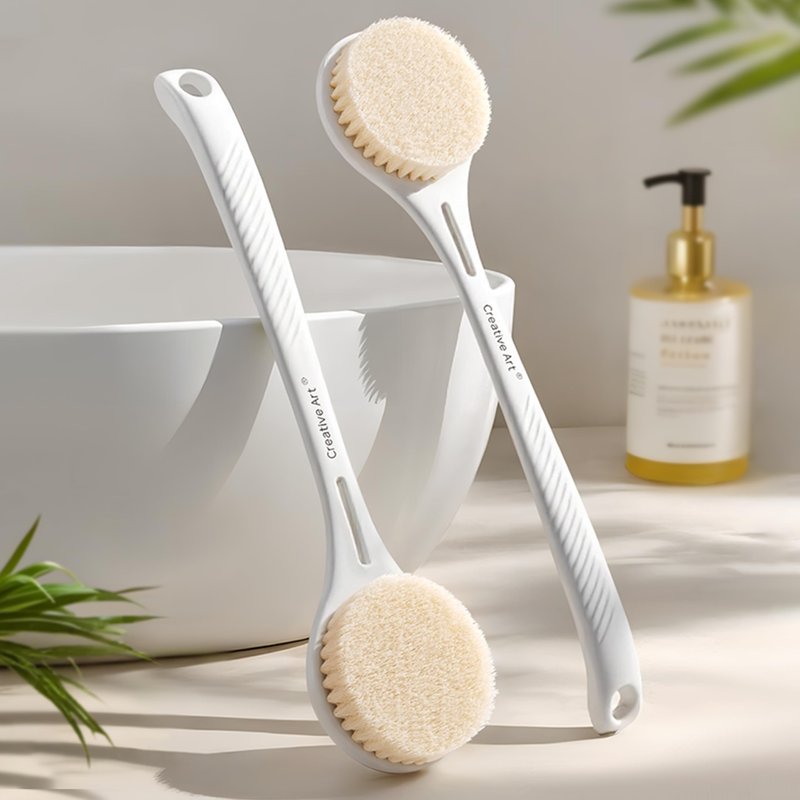 Back Scrubber for Shower for Women Men, Body Brush with Long Handle, Exfoliating Bath Washer with Soft Bristles, Body Exfoliator for Wet or Dry Brushing, Back Scrub Deep Cleaning, White