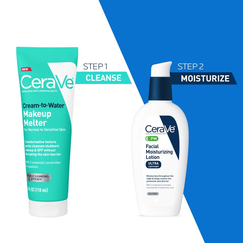 CeraVe Cream-to-Water Makeup Melter with Squalane & Ceramides, Facial Cleanser for Makeup Removal & Double Cleansing & 48h Hydration, Fragrance-Free, Safe for Sensitive Skin, 4 oz