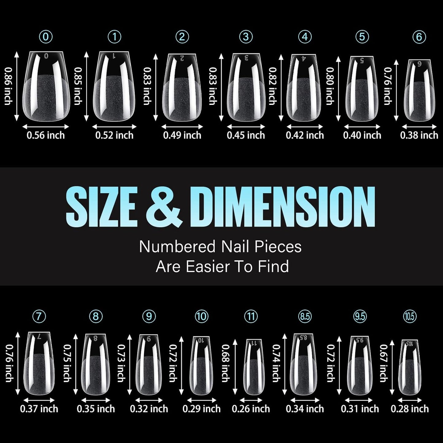 TOMICCA Medium Coffin Nail Tips - 360Pcs Half Matte Gel Nails Set | 15 Sizes for DIY Nail Art