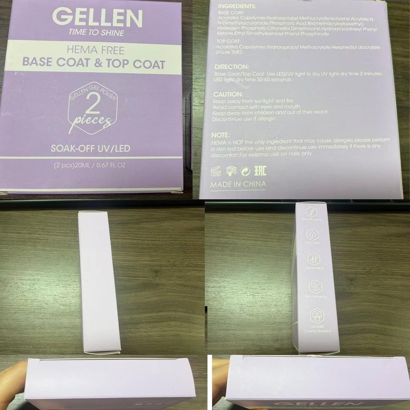 GELLEN Gel Base and Top Coat - Hema-Free Glossy Finish | 20ml No Wipe Soak Off Nail Polish