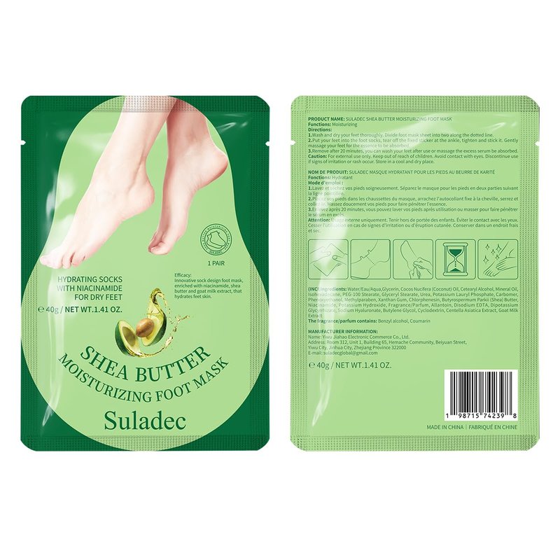 SULADEC Moisturizing Foot Mask - Hydrating Shea Butter & Goat Milk Formula for Soft Feet | 5 Pairs