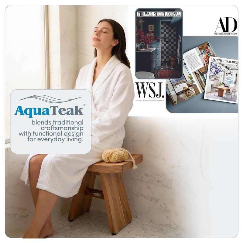 AquaTeak The Original 18" Asia Teak Shower Bench - Shower Stool for Bathroom - Durable Water Resistant Shower Chair - Shaving Foot Rest - Indoor & Outdoor Use