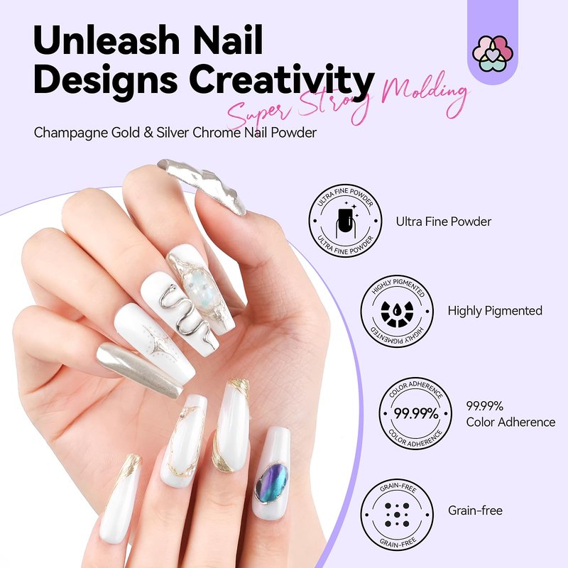 SAVILAND Clear 3D Nail Gel Kit: 15g No Wipe 3D Sculpting Gel with Metallic Gold Silver Chrome Powder for Nail Art Carving, Molding & Painting Home DIY Salon Manicure Supplies