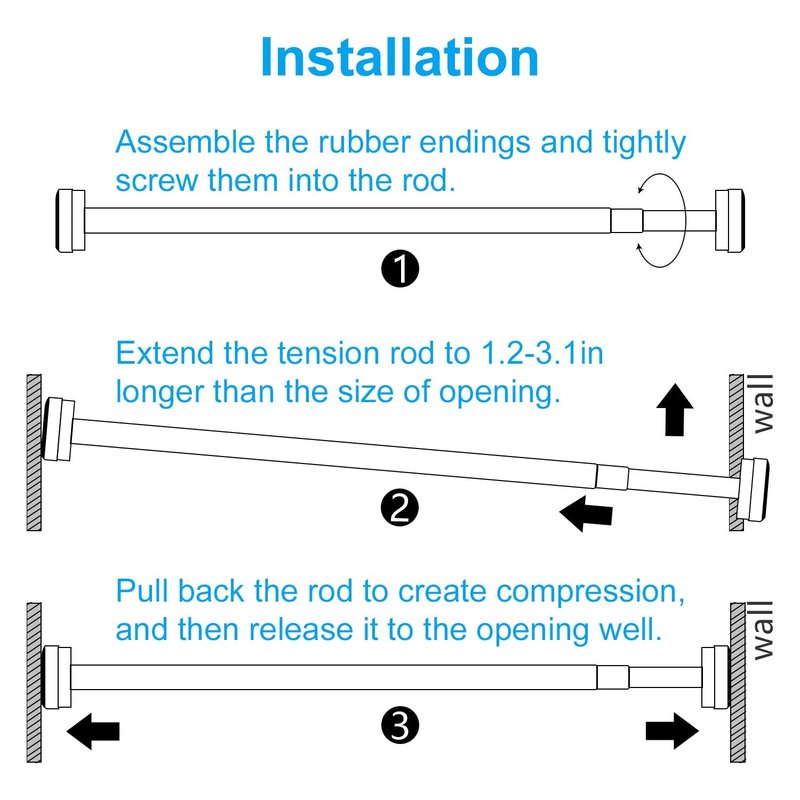 TEECK Shower Curtain Rod, 32-80 inch Adjustable Spring Tension Curtain Rod, Never Rust Anti-Slip Shower Curtain Rod for Bathroom, No Drilling, Never Collapse, Easy to Use, Silver
