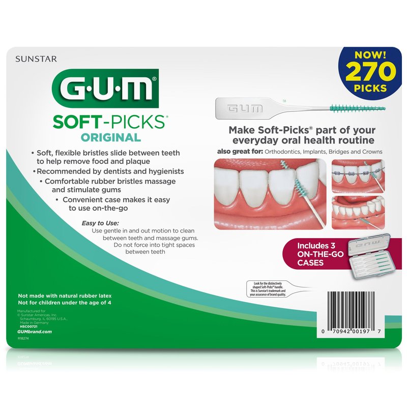 GUM Soft-Picks Original – Easy-to-Use Interdental Picks for Plaque Removal & Gum Health with Convenient Carry Case, Dentist Recommended, 270 Count