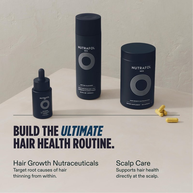 Nutrafol Men's Hair Growth Supplements, Clinically Tested for Visibly Thicker Hair and Scalp Coverage, Dermatologist Recommended - 2 Month Supply, 2 Refill Pouches