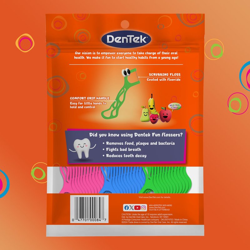 DenTek Fun Flossers – Kids Floss Picks with Wild Fruit Flavor, 90 Count