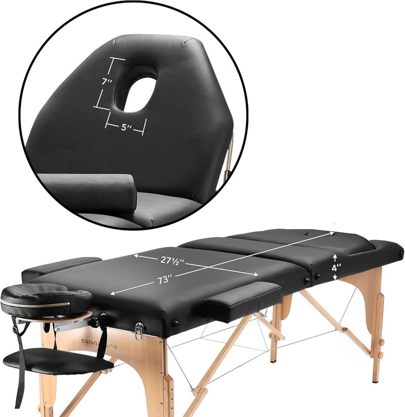 Saloniture Portable Massage Table - Professional Design with Backrest | Black Color