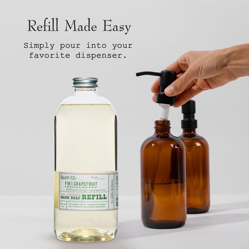 BARR-CO. Hand Soap Refill – Natural Liquid Soap with Moisturizing Botanicals, Vegan & Plant-Based, Refreshing Citrus & Balsam Scent, for Kitchen & Bathroom, Fir & Grapefruit 32fl oz