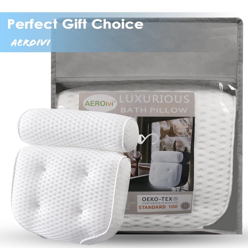AEROiVi Luxury Bath Pillows for Tub,Bath Pillow with Laundry Bag Bathtub Pillows for Head and Neck Support Bath Cushion Made from Soft Spacer Mesh Material with Suction Cups