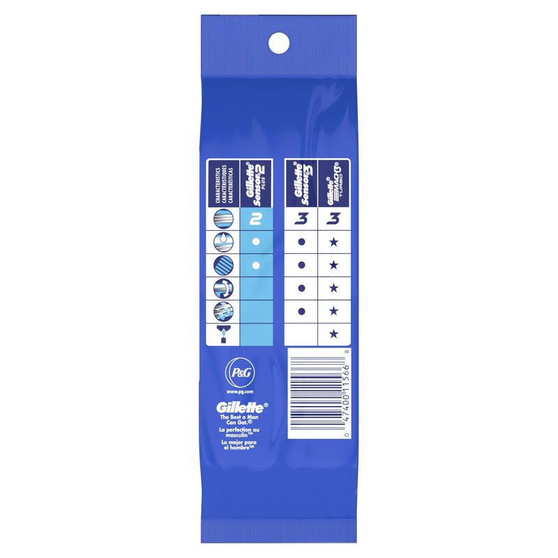 Gillette Sensor2 Plus Fixed Men's Disposable Razor, 10 Count (Pack of 3) Blue